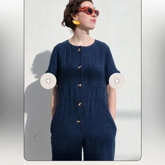 NWT navy linen button up jumpsuit - Picture 9 of 10